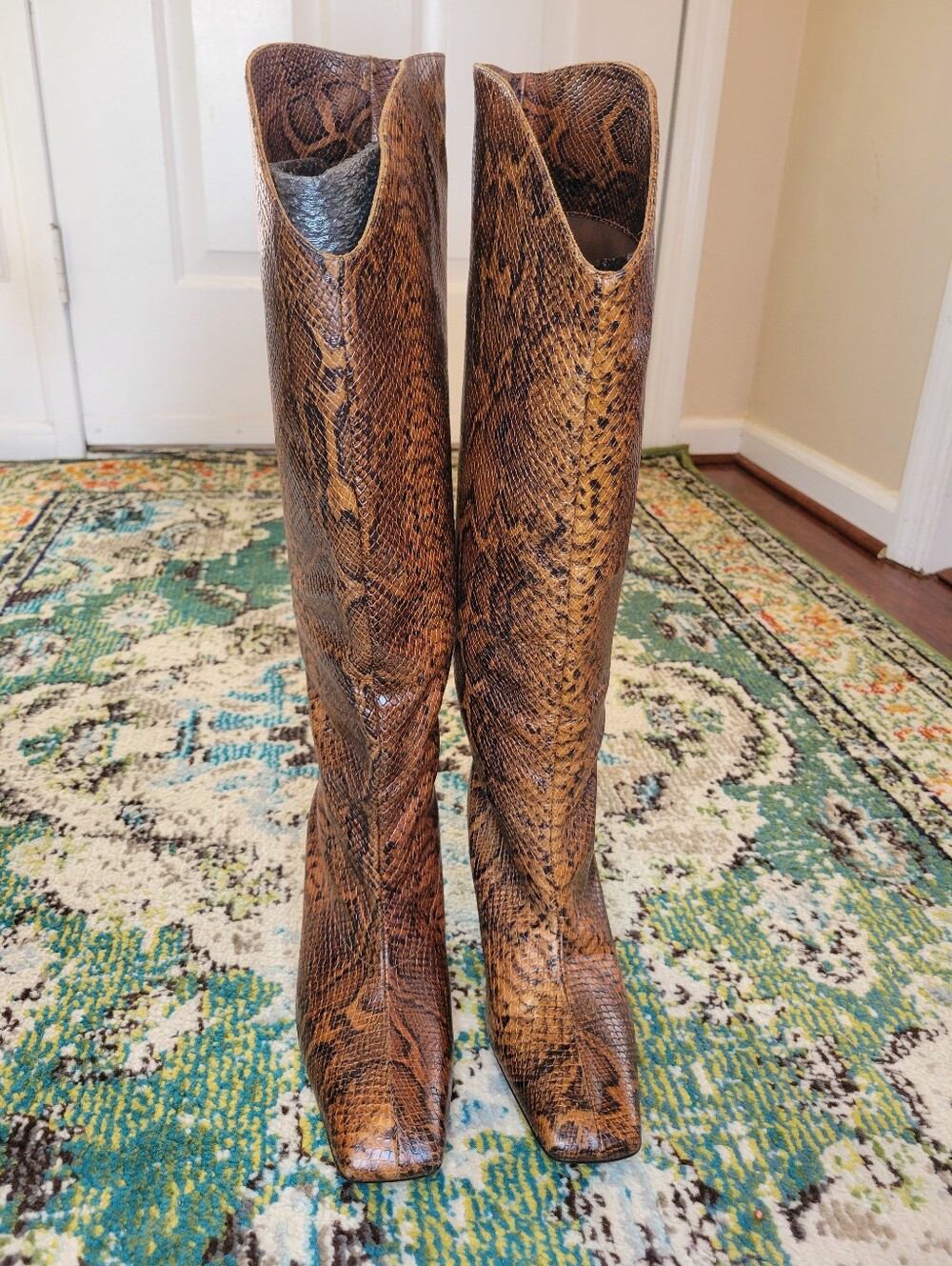 NEW Alohas Billy Python Print High Tall Brown Boots, Size Womens EU 39 US 8-8.5